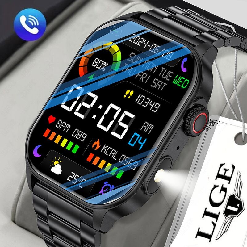 LIGE New Smart Watch LED Flashlight Military Sport Watches 2.01 ...