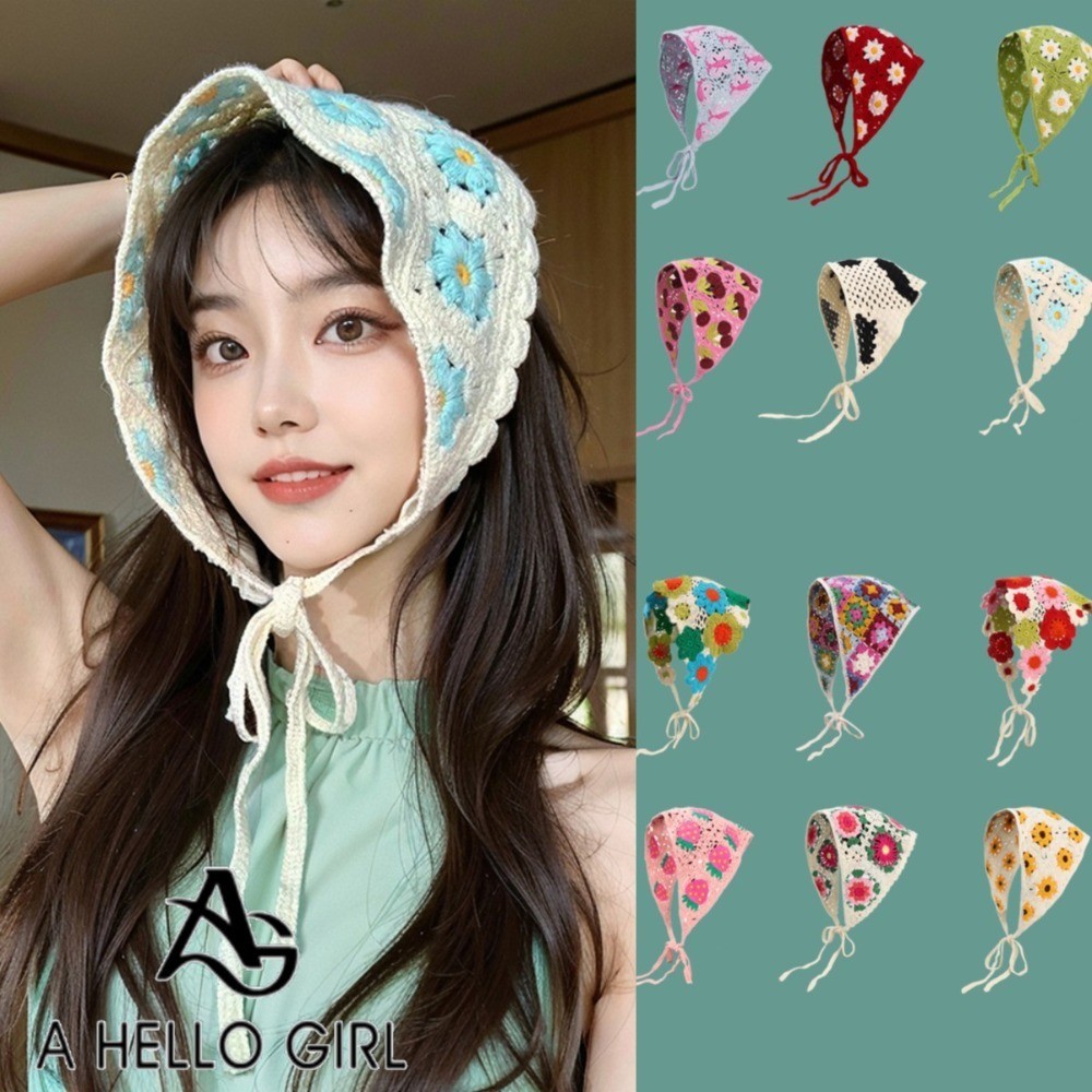 Sweet Cute Knitted Triangle Headband Summer Sunscreen Countryside Style ...