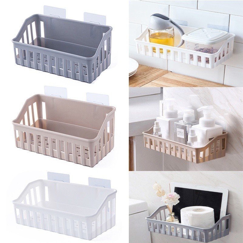Bathroom Plastic Storage Rack Self Adhesive Seamless Kitchen Wall ...