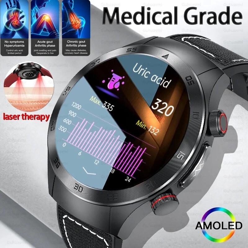 2024 New Blood Lipids Uric Acid Laser Therapy Smart Watch Men's Blood ...