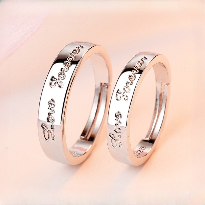 2Pcs/Pair Simple Love Forever Couple Ring Letter Couple Silver ...