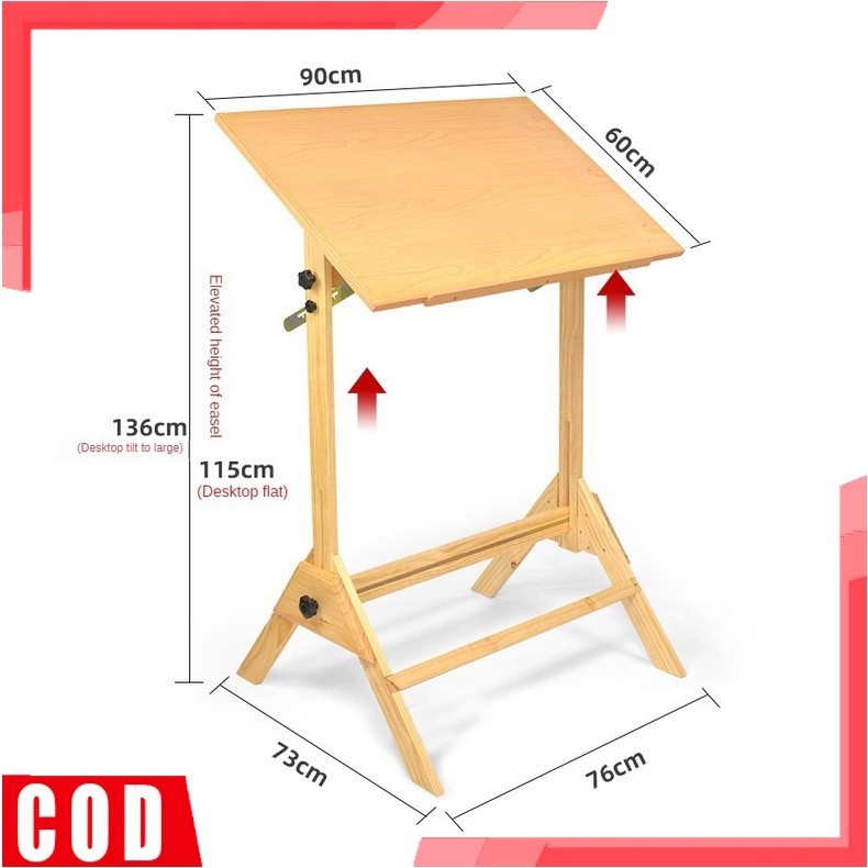 [COD][With a ruler] Drafting solid wood table with extra side table ...