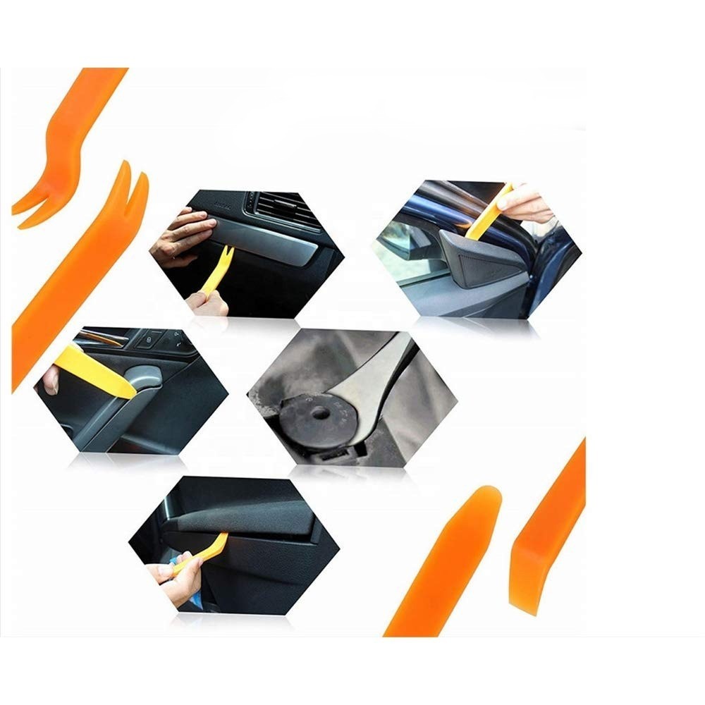 Car Trim Removal Tool Set - Panel Pry Dash Plastic Door Interior Radio Kit, Orange