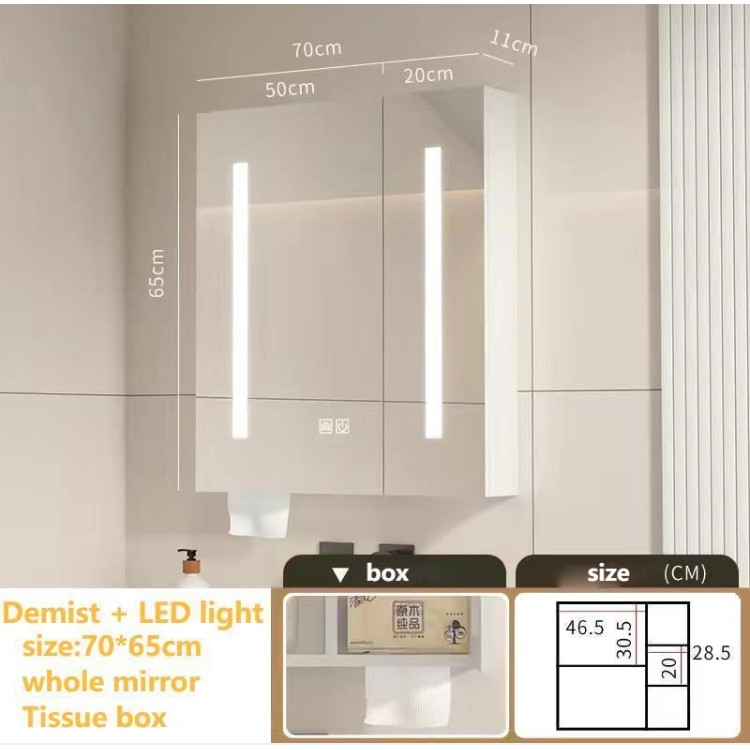 Bathroom Wall Mounted Mirror Cabinet Smart LED Storage Shelves with ...