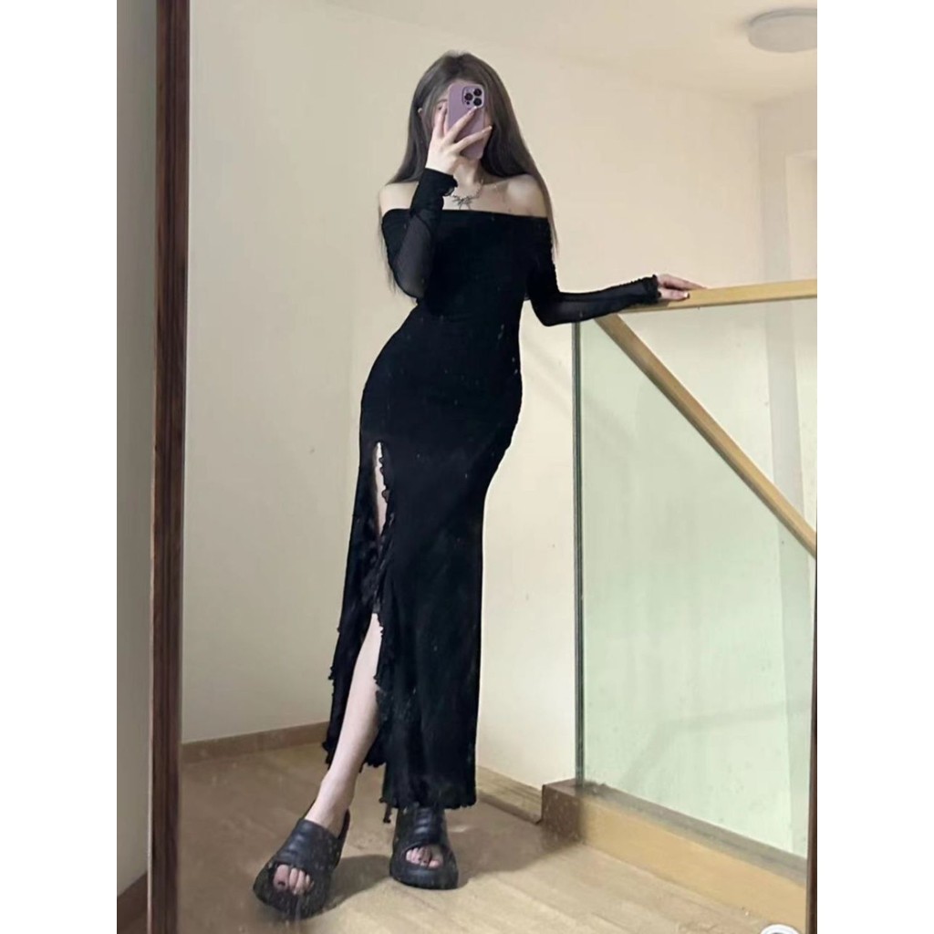 Novgirl Elegant Fit And Flare Pleated Satin Dress Women 2019 Summer Autumn Off Shoulder Long Sleeve Ladies Casual Green Vestidos
