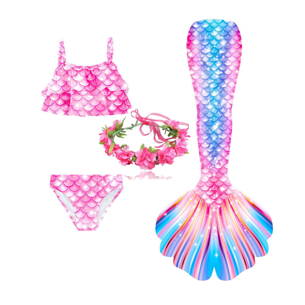 Girls Swimmable Mermaid Tail Bikini Set Swimsuit Costume Swimming ...