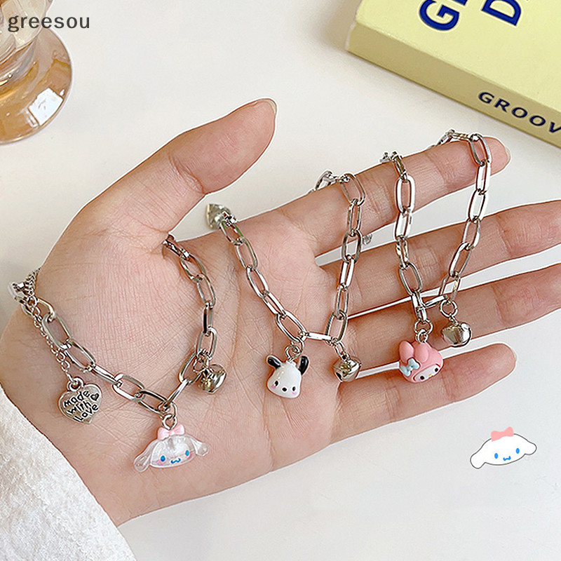 Greesou Sanrio Bell Bracelet Female Cute Cinnamoroll Kuromi Pompompurin My Melody Pochacco