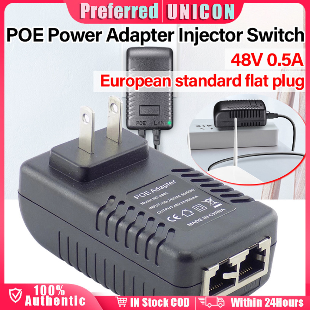 Over Ethernet Injector Adapter Ac 100v-240v To Dc 48v 0.5a Poe Injector ...