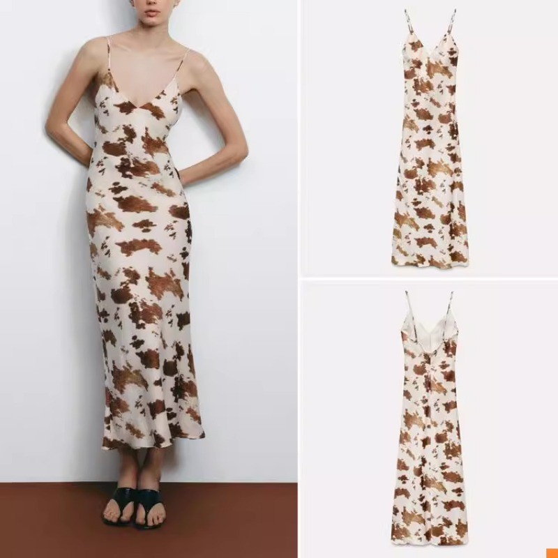 100% Real Silk V-neck Sling Dress