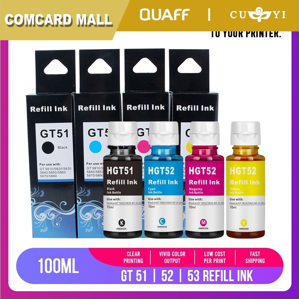 GT51 GT52 GT53 Refill Ink Compatible for HP Deskjet GT 5810 5820 Tank ...