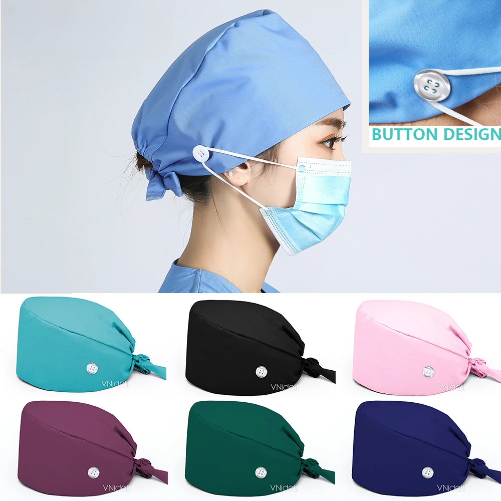 Scrub Cap with Button Pet Grooming Working Caps Surgical Cap Lab Work ...