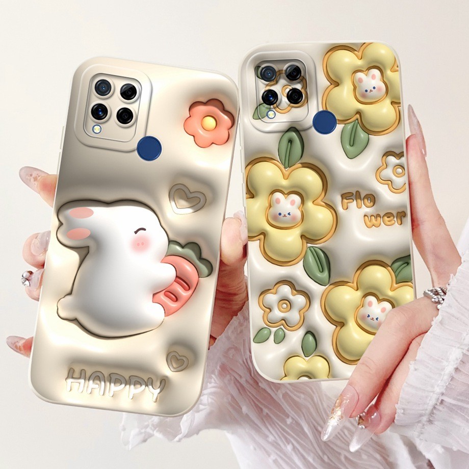 Realme Narzo 20 RMX2193 Phone Case for Realme Narzo20 30A luxury Flower  Cartoons Square Silicone Jelly Camera protection Casing Cover - Main Image