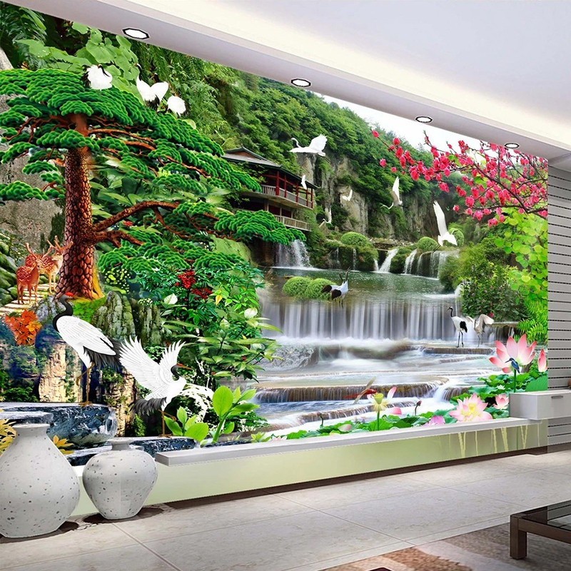 Custom Waterfall Mountain Water Nature Landscape 3D Photo Mural ...
