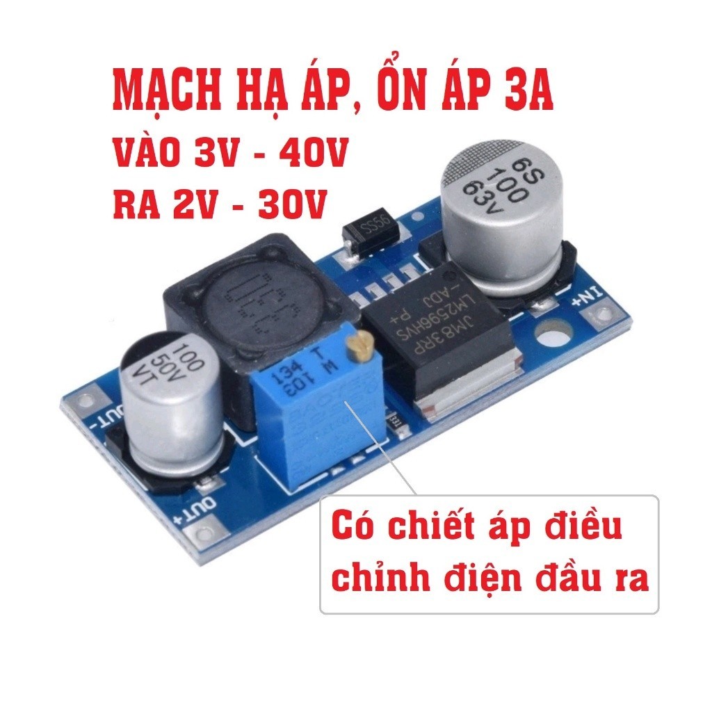 DC-DC 3A low voltage circuit with adjustable potentiometer. Power input ...