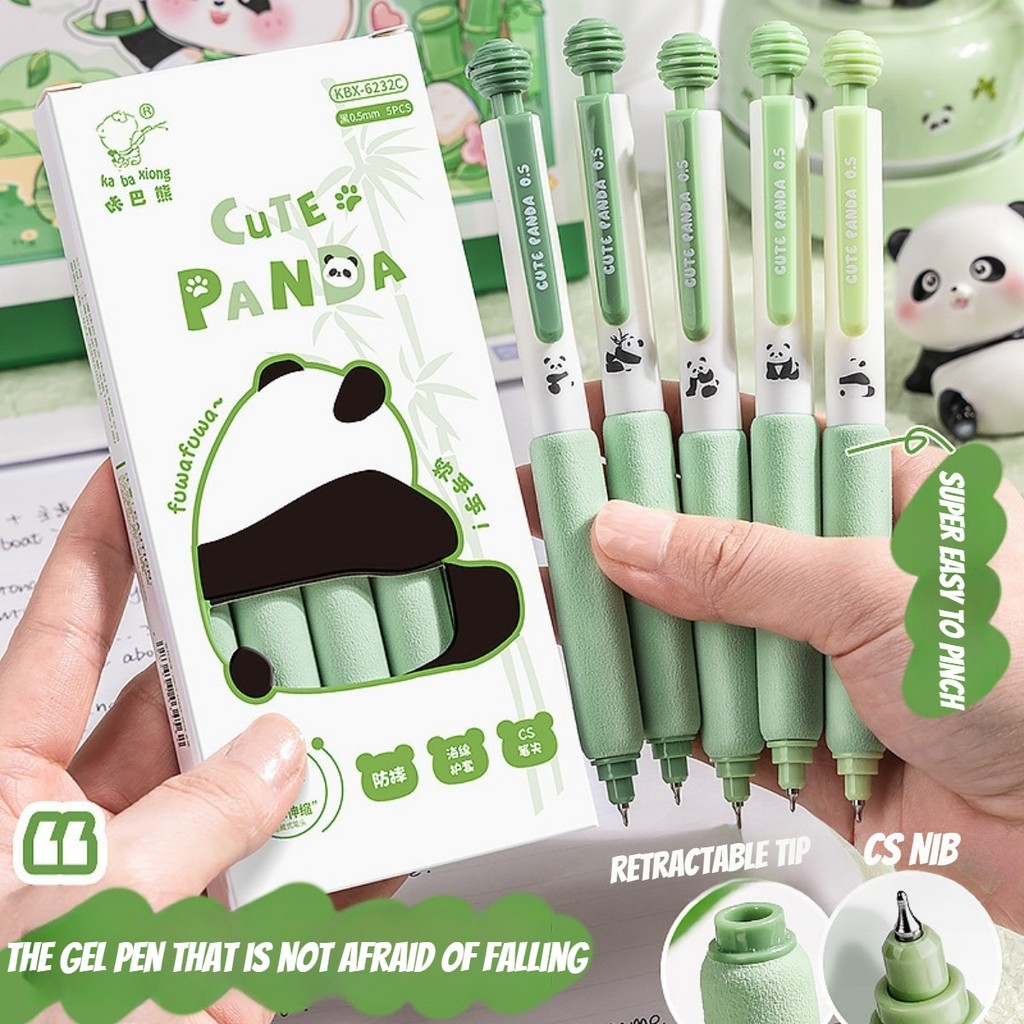 5Pcs Retractable Gel Pens Ballpen Set 0.5mm Black Ink CS Nib Soft Grip ...
