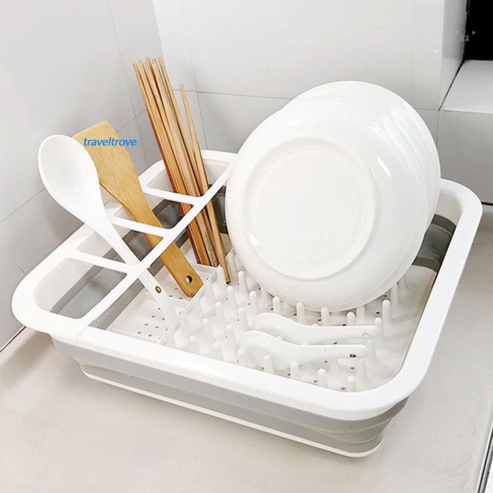 Collapsible Dish Drainer Plastic Sink Drying Rack With Cutlery Divider ...