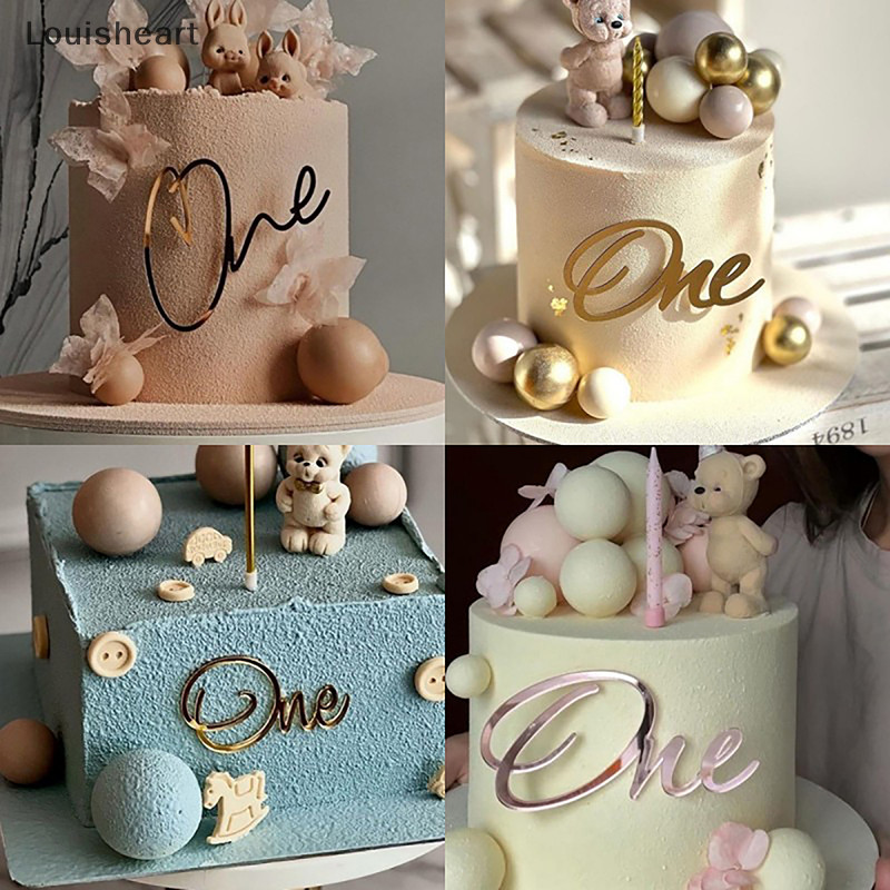 LHPH New One Happy Birthday Cake Topper Acrylic Rose Gold One Cupcake ...