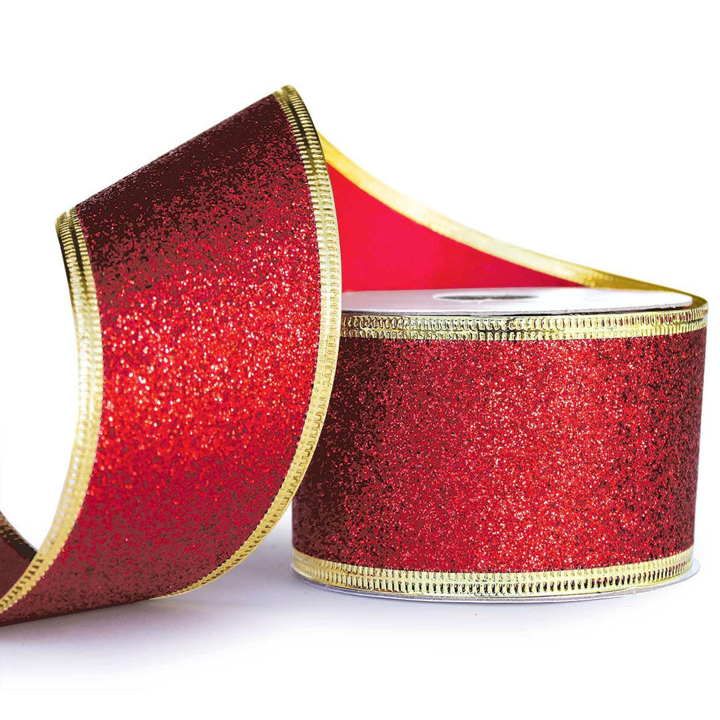 Christmas Ribbon Glitter Wired Christmas Ribbons Red Green Wire Edged 2 ...