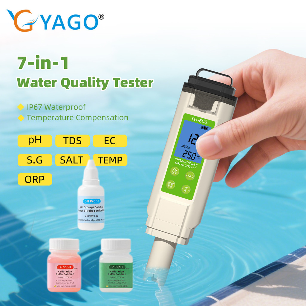 YAGO 7 in 1 Water Quality Tester TDS/EC/ORP/S.G/TEMP/PH Meter IP67 ...