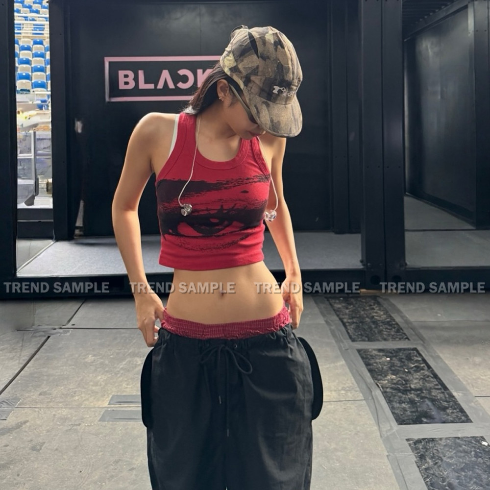 KPOP 2025 BLACKPINK JENNIE Ruby Eye Tank Top Women's Vintage