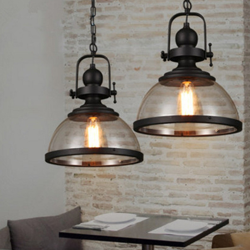 Industrial American Retro Farmhouse Pendant Light With Glass Shade ...