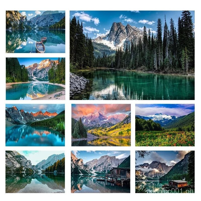 Nature Landscape Green Forest Mountain Lake Boat Poster Print Canvas ...