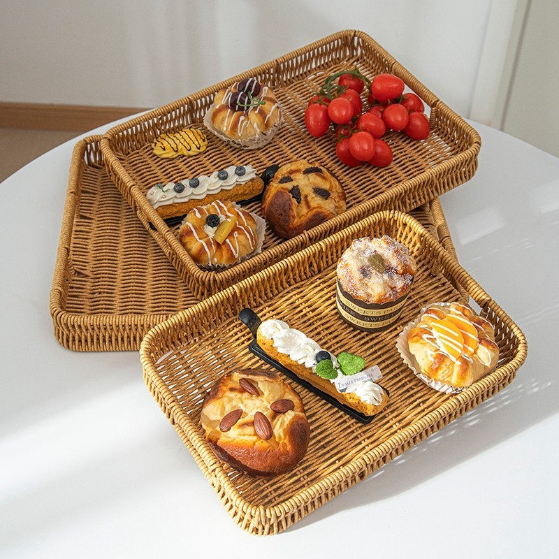 ins HandWoven Rectangular Fruit Tray Simple Imitation Rattan Woven