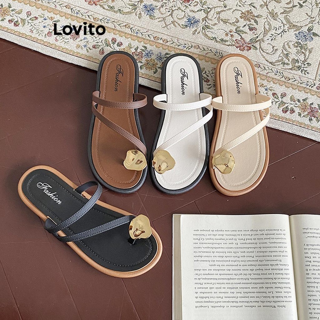 Lovito Women's Korean Casual Flat Sandals - Soft Sole