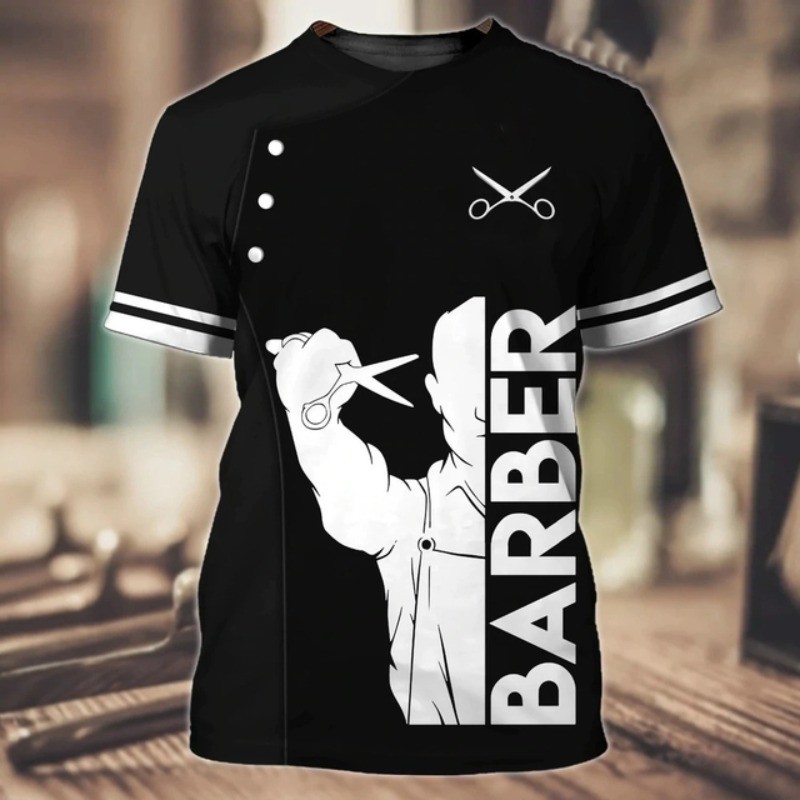 2024 Summer Fashion Men's 3D Printed T-shirt Custom barber overalls ...