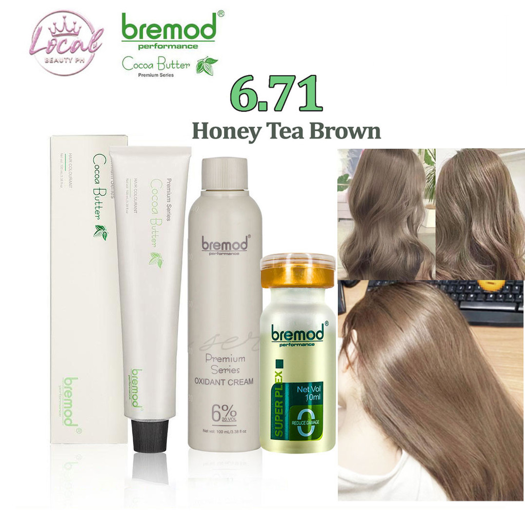 Bremod Cocoa Butter Hair Color 6.71 Honey Tea Brown Oxidizer 6% 9% 12% ...