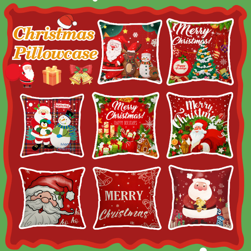 Red Christmas Pillowcase Santa Pattern Printing Xmas Home Decor