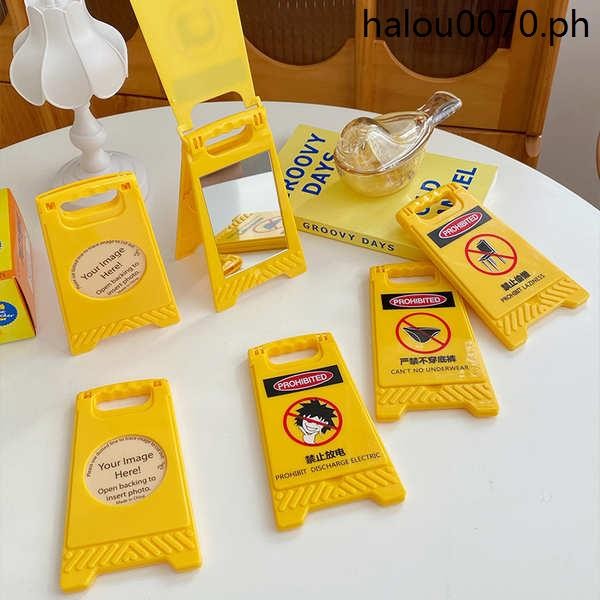 Ins Warning Sign Small Mirror Mini Yellow Barricade Warning Sign Makeup ...
