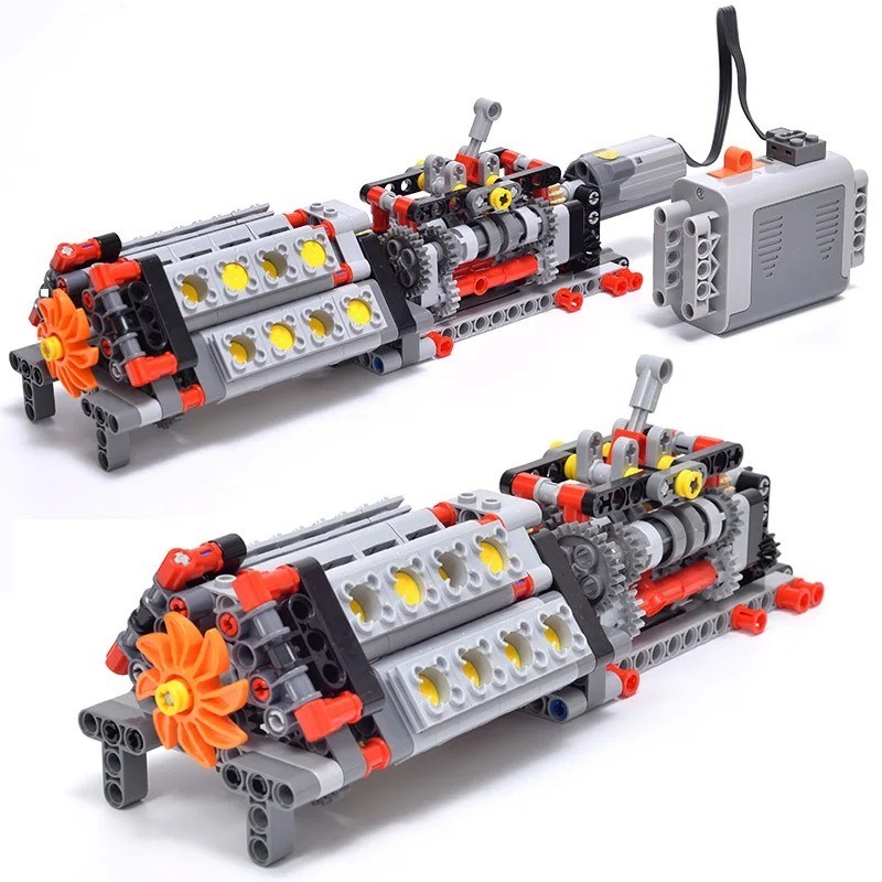 new-v16-cylinder-engine-matched-6-speed-gearbox-technic-diy-moc