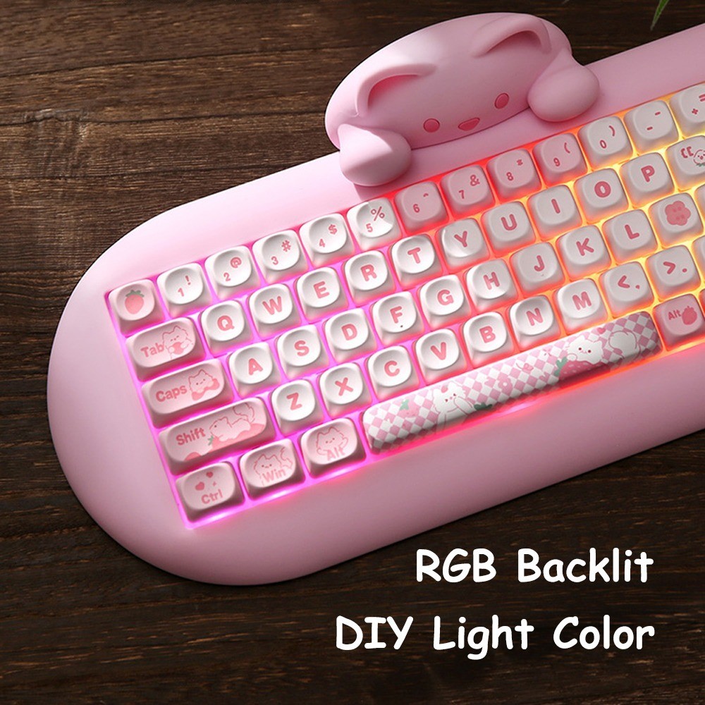 Cat Keyboard C68 Cute Silicone Hotswap Keyboard Keycap Set Bluetooth ...