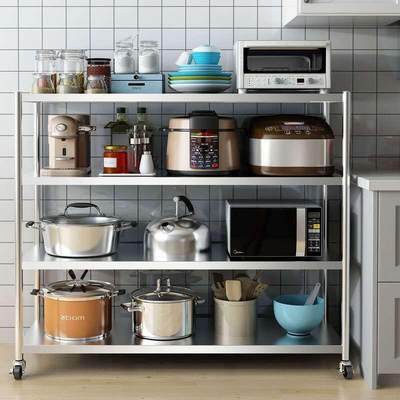 COD☆Double-layer stainless steel kitchenette shelf floor two microwave ...
