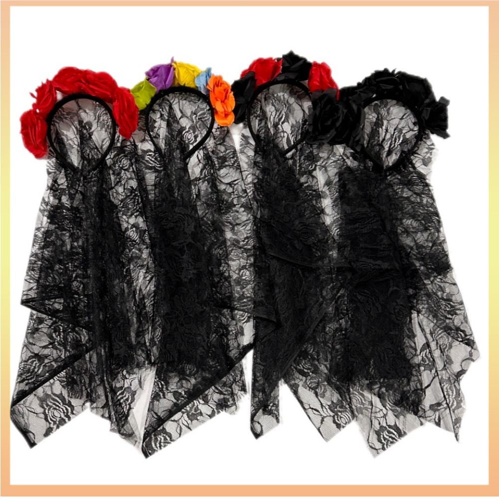 thumbnail image 2 of ILOVEFANCYDRESS Ladies Rose Headband With Black Veil - Day Of The Dead Bride Costume Accessory 2 of 4