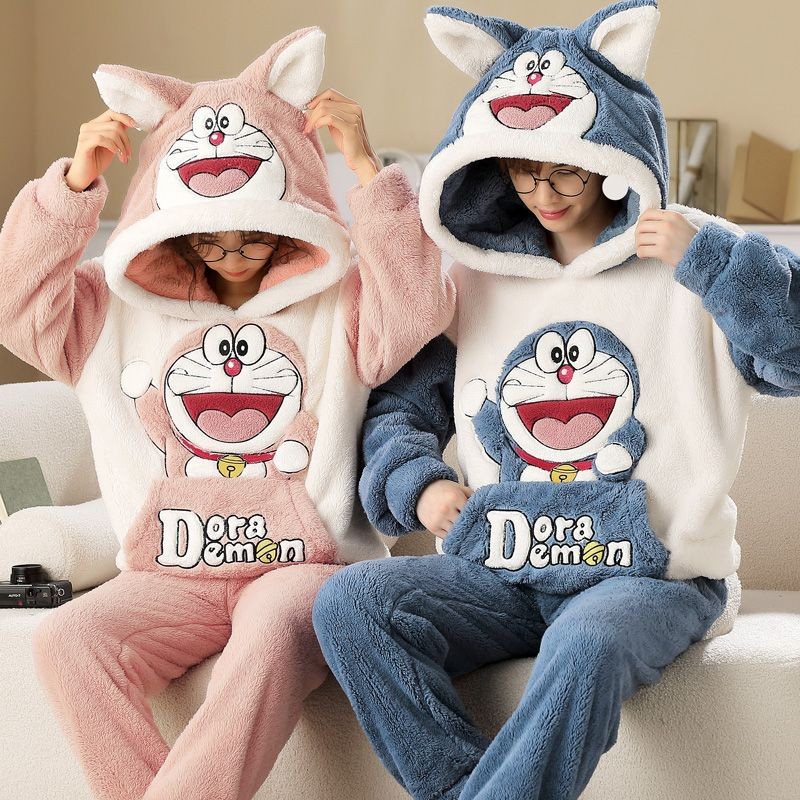 [Ready Stock Hot Sale] Doraemon Doraemon Cat Coral Fleece Couple