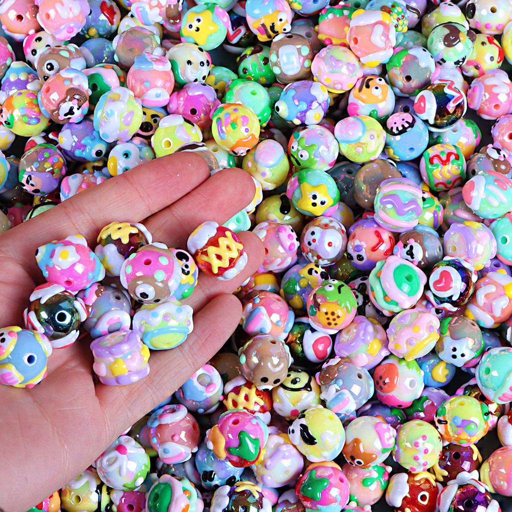 100pcs Internet celebrity hand-painted beads scattered beads DIY beads ...