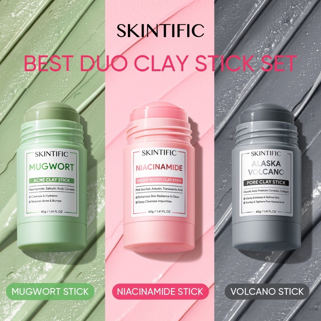 [3pcs]SKINTIFIC Clay Mask Stick kit/Mugwort Clay Mask Stick+ Alaska