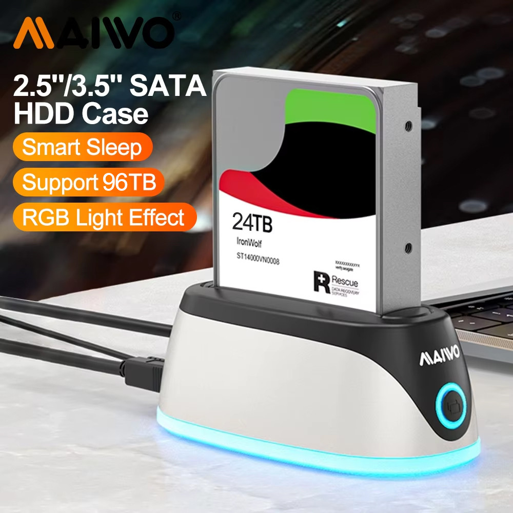 MAIWO Hard Drive Docking Station with RGB Light for 2.5 3.5 inch SATA ...