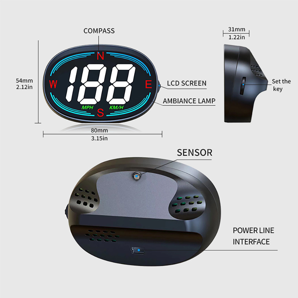 Car HUD with compass Headup Display KM/H MPH GPS Digital Speedometer ...