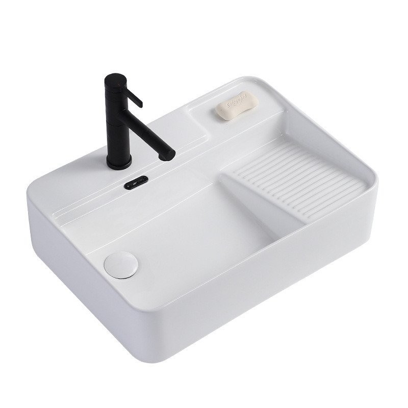 With Washboard Table Basin Side Drain Ceramic Basin Balcony Washing ...