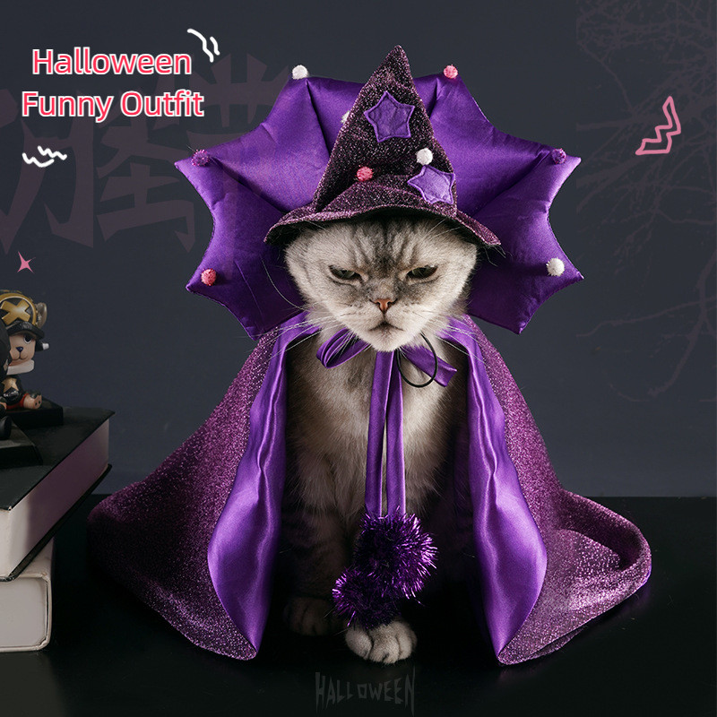 Mighty Pet Halloween Cloak Devil Cloak and Magic Hat Cat Funny Costume ...