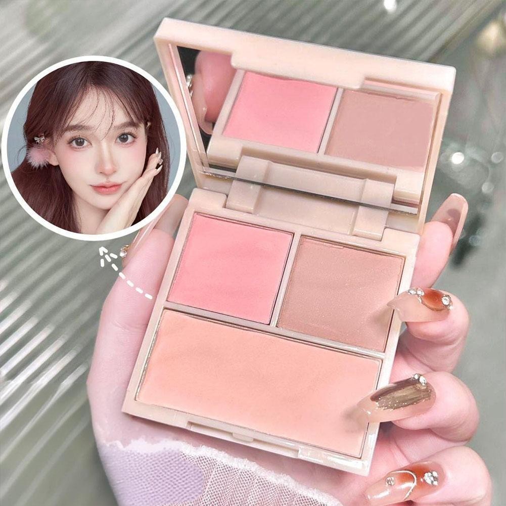 Matte Pink Powder Blusher Palette 3color Long Term Natural Bleaching