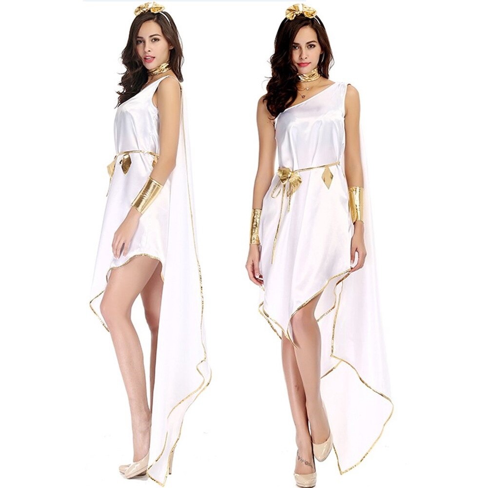 Greek Goddess Costume Adults Women's Elegant Irregular Dress Gown White