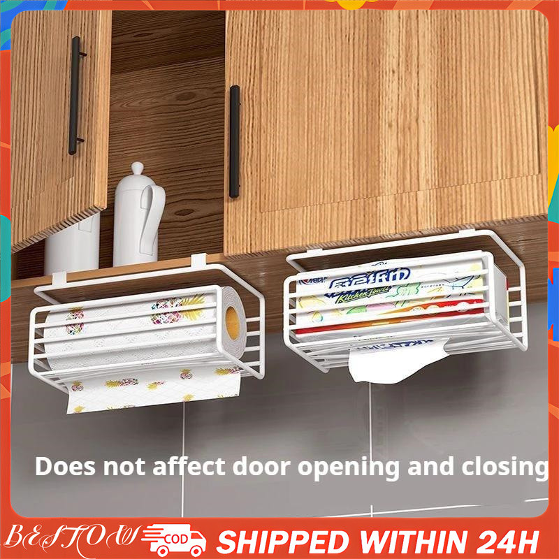 Kitchen Punch-Free Hanging Tissue Holder Cabinet Hanging Roll Paper ...