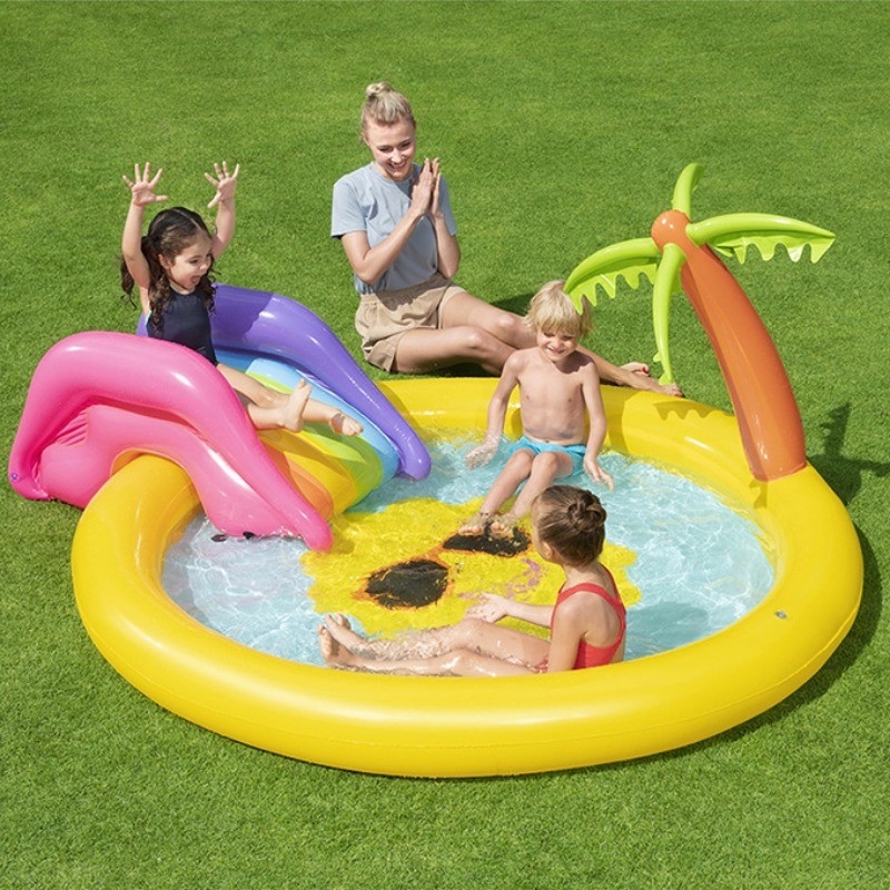 Bestway 53071 Sunshine Land Water Fountain Pool, Inflatable Slide Water ...
