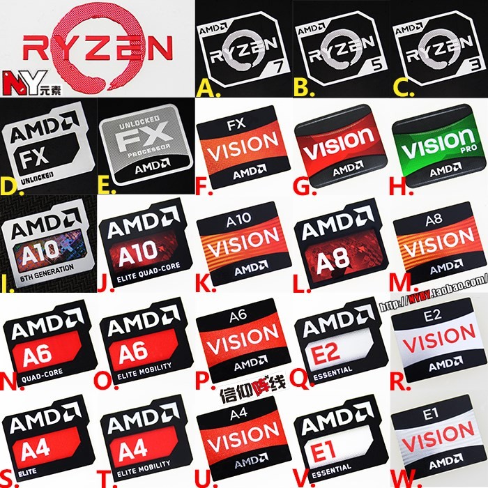 New Original AMD A10 A9 A8 A6 A4 E2 Ryzen Ryzen CPU Computer Sticker ...