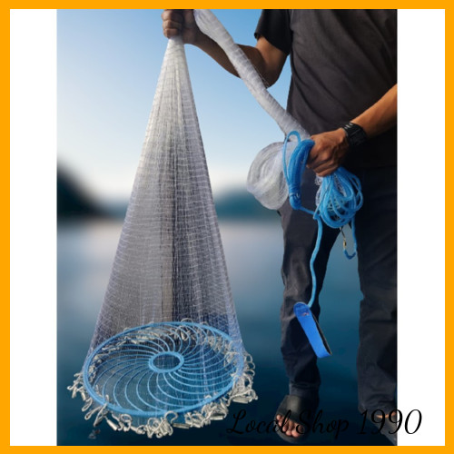 12ft Hand Cast Fishing Net Thrown with Flying Disc and Chain Weights ...