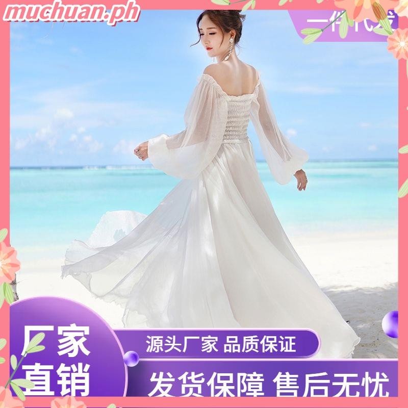 Korean White Chiffon Beach Flowy Elegant Long Maxi Prenup Civil Wedding  Debut Maternity Shoot Fairy Dress 003 | Shopee Philippines